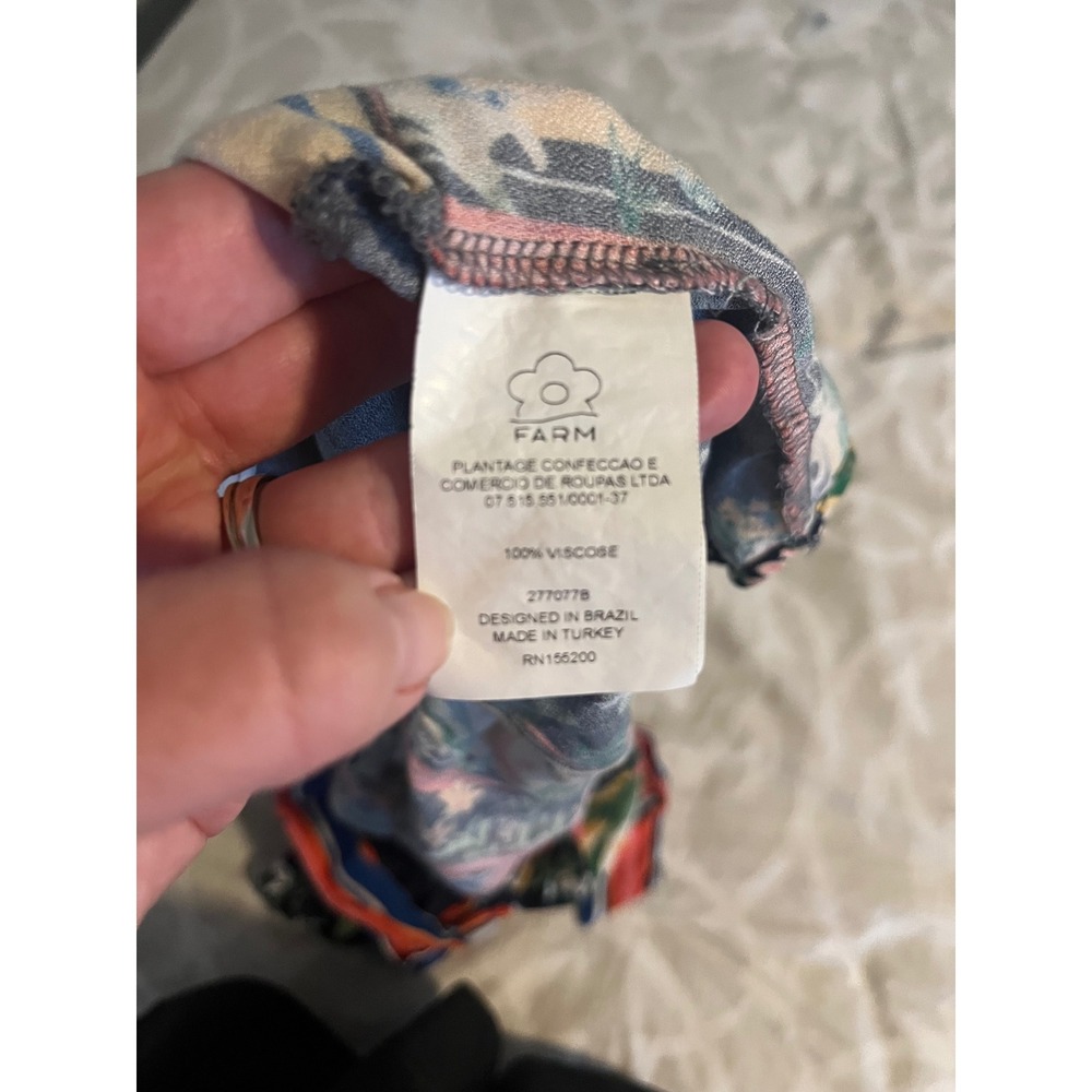Farm Rio for Anthropologie Tropical Floral Striped Wrap Blouse Navy XL - Picture 8 of 15